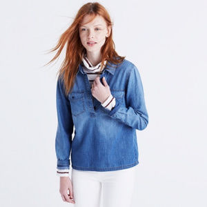 Madewell Denim Chambray Popover Blouse F9563 - image 1